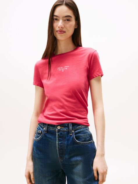 Roz Tricou Slim Din Jersey Cu Logo  Femei
