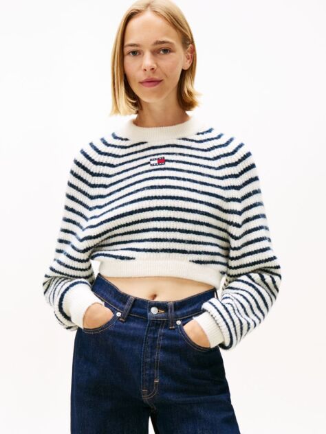 Multi Pulover Boxy Cu Lana Si Emblema Tommy Badge  Femei
