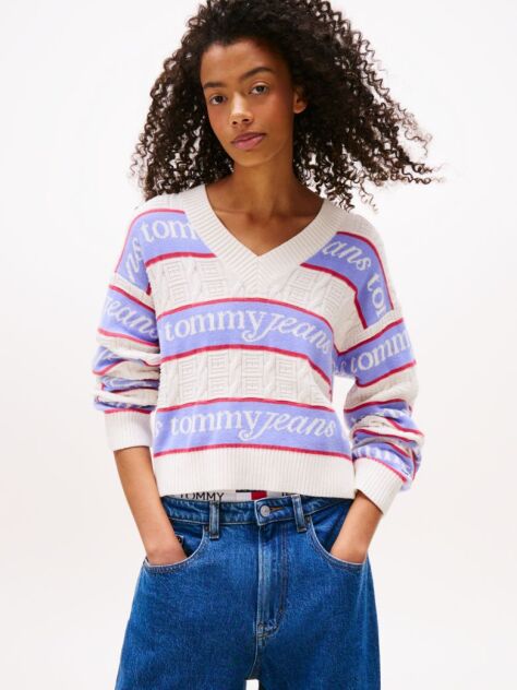 Multi Pulover Relaxat Cu Dungi Si Logo Tommy Flag  Femei