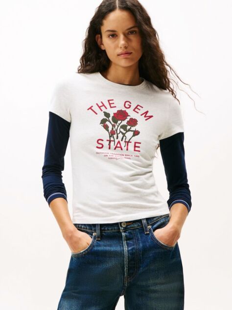 Gri Tricou Slim Cu Print Grafic  Femei