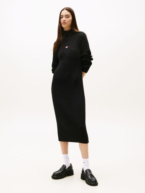Negru Rochie Pulover Maxi Relaxata Cu Emblema Tommy Badge  Femei