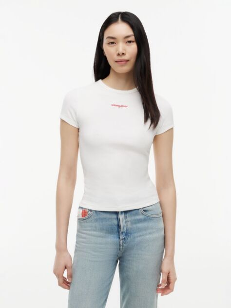 White Logo Ribbed Slim T-Shirt  Women