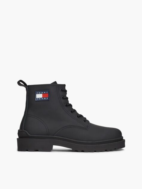 Black Matte Leather Cleat Lace-Up Boots  Men