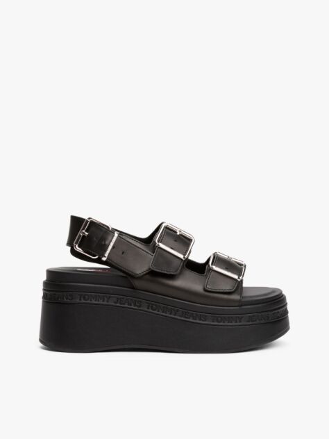 Negru Sandale Platform Din Piele  Femei