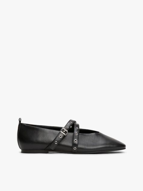 Negru Mary Janes Balerini Din Piele Cu Design Incrucisat  Femei