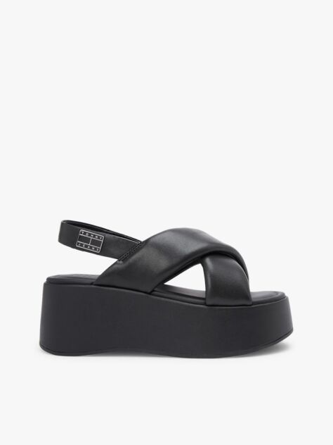 Black Padded Strap Wedge Sandals  Women