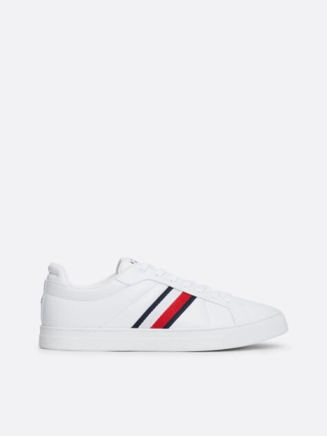 White Leather Signature Tape Court Trainers  Men