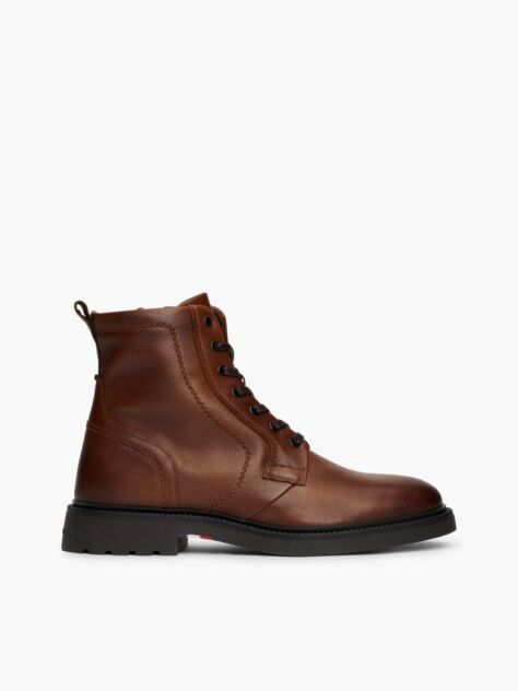 Brown Lightweight Leather Lace-Up Mid Boots  Men