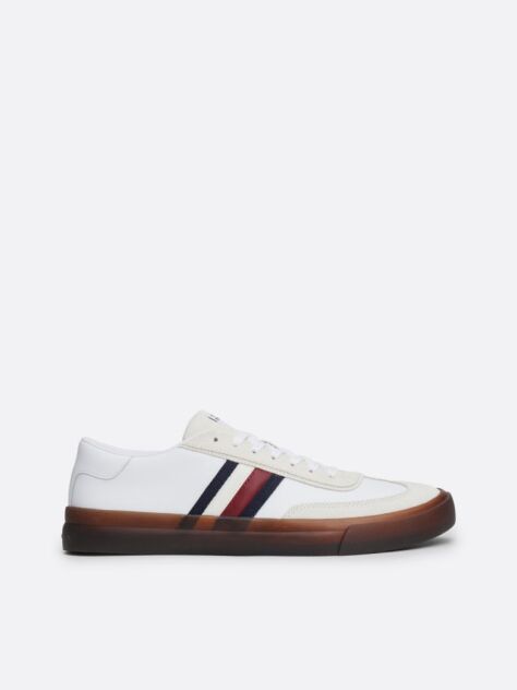 White Leather Signature Tape Lace-Up Trainers  Men
