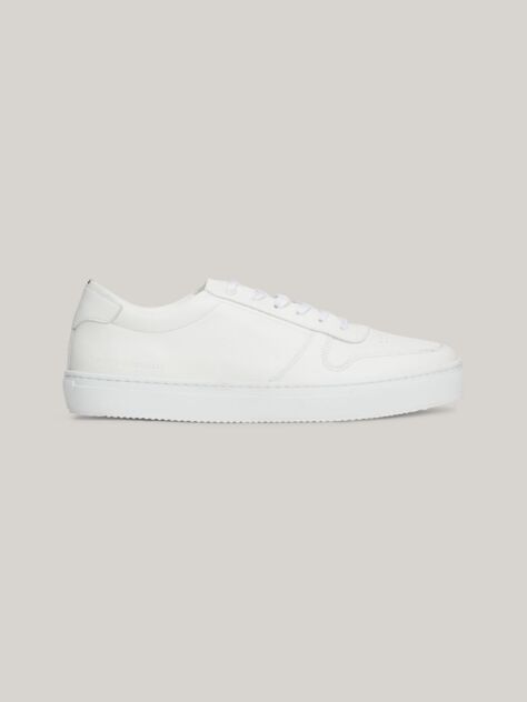 White Leather Debossed Logo Cupsole Trainers  Men