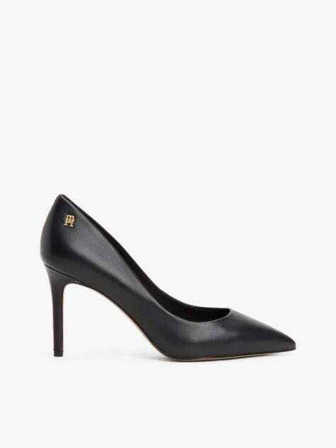 Black Leather Pointed Toe Stiletto Heels  Women