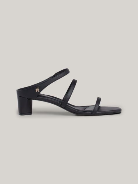Black Leather Mid-Heel Strap Sandals  Women