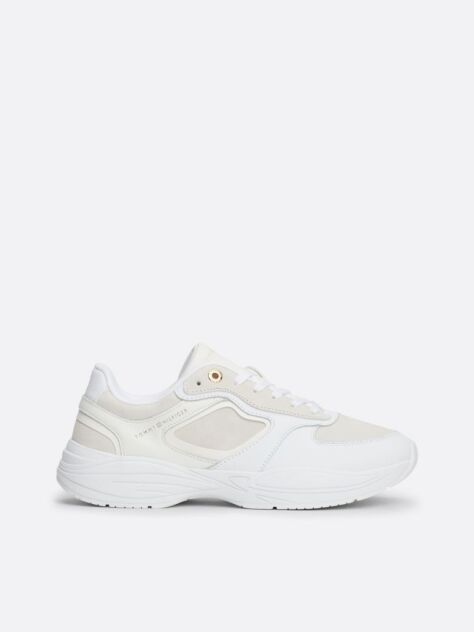 White Mixed Texture Chunky Runner Trainers  Women