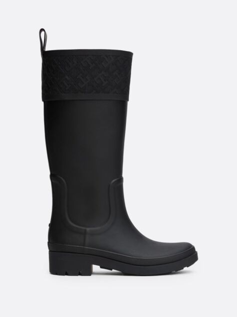 Black TH Monogram Rubber Cleat Rain Boots  Women