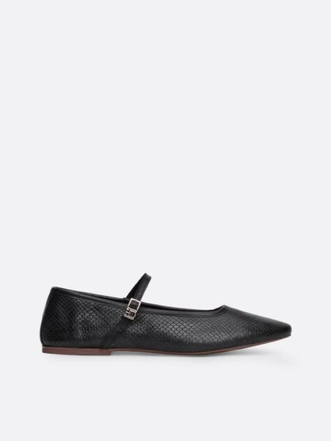 Black Snake Embossed Leather Mary Jane Ballerinas  Women