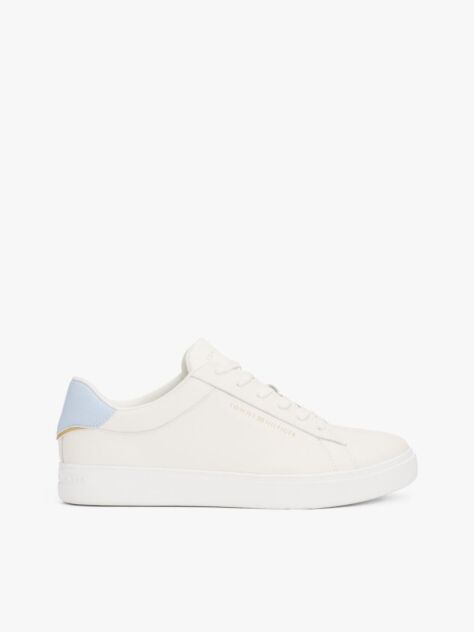 White Essential Metallic Leather Court Trainers  Women