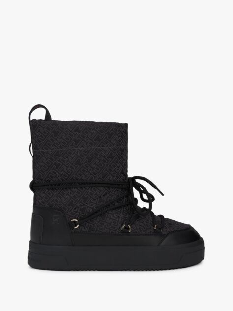 Black TH Monogram Lace-Up Snow Boots  Women