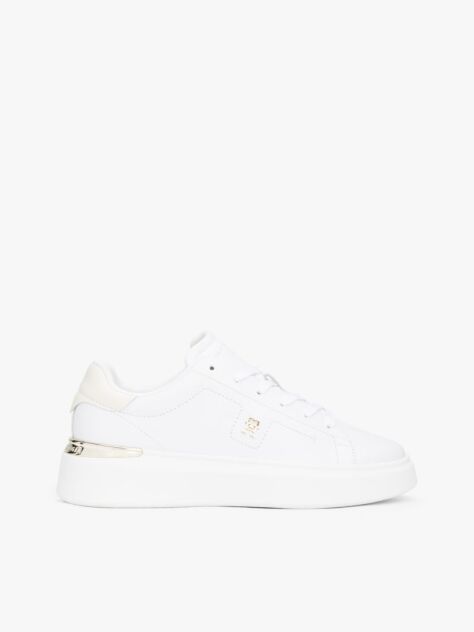 Alb Court Trainers Din Piele Cu Monograma TH  Femei