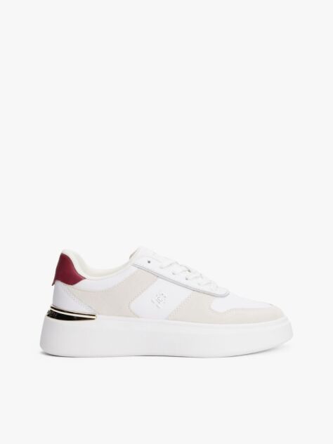 Alb Court Trainers Din Texturi Mixte Cu Monograma TH  Femei