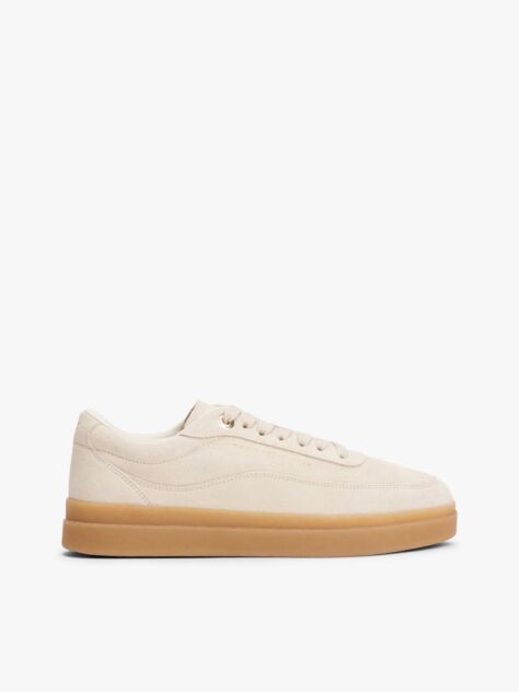 Bej Court Trainers Din Piele Intoarsa Cu Embosare  Femei