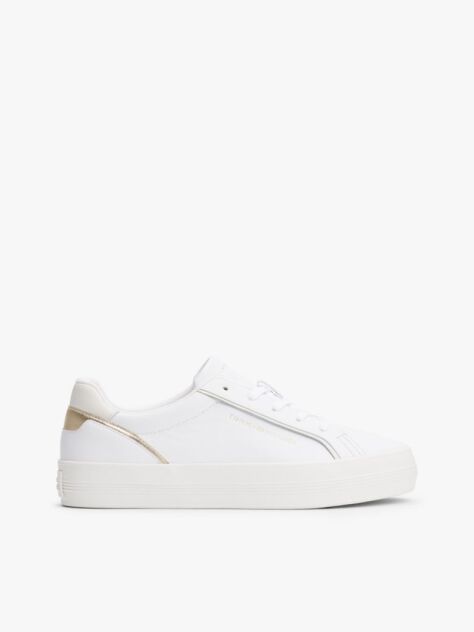 Alb Sneakers Din Piele Cu Embosare Metalica  Femei