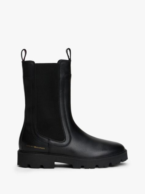 Negru Cizme Chelsea Din Piele Cu Talpa Cleat Medie  Femei