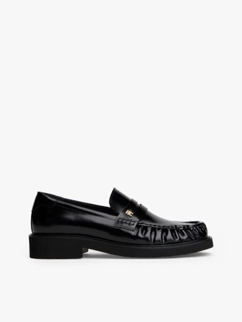 Black Leather Square Toe Loafers  Women