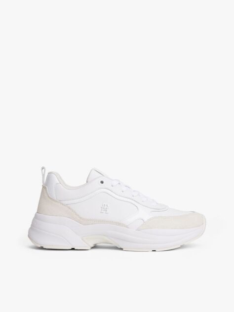 White Leather Patent Chunky Trainers  Women