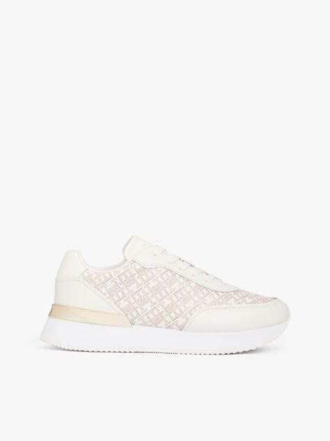 Beige TH Monogram Leather Trainers  Women