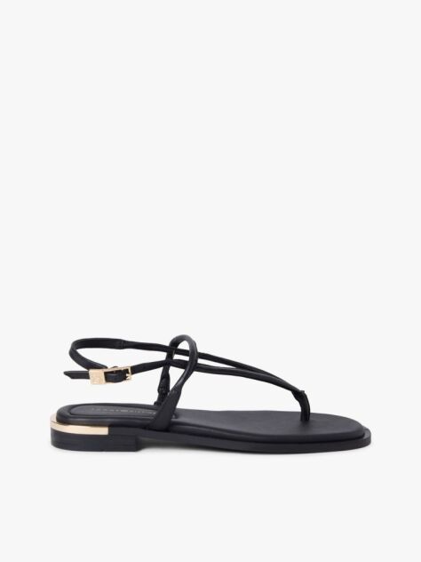 Black Leather TH Monogram Gold-Tone Heel Sandals  Women