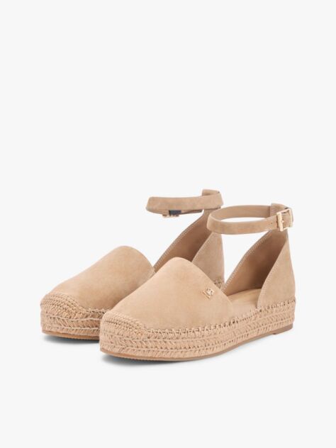 Brown Suede Ankle Strap Platform Espadrilles  Women