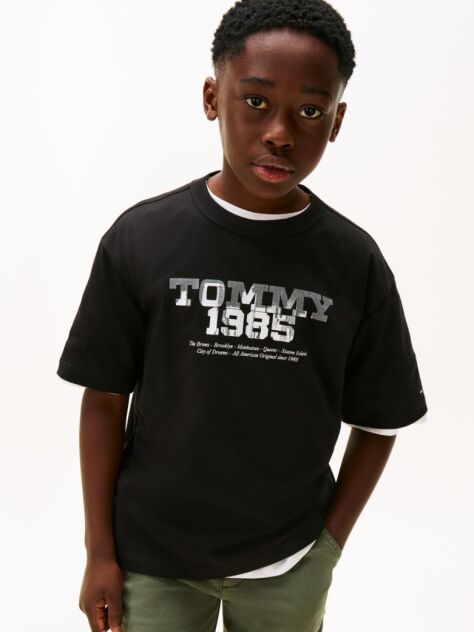 Negru Tricou Cu Guler Rotund Si Print Grafic 1985  Baieti