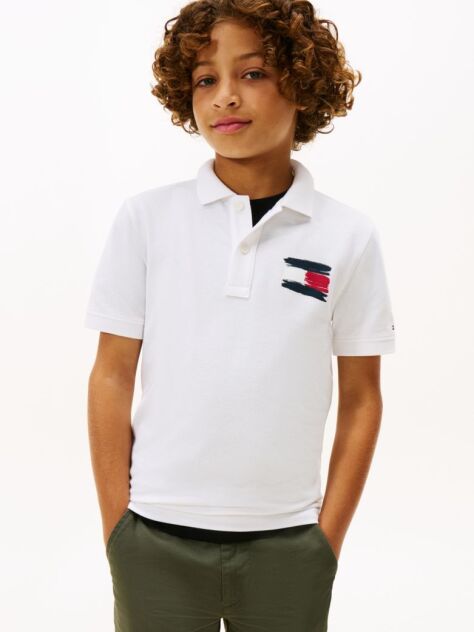 Alb Tommy Flag Polo Cu Maneca Scurta  Baieti
