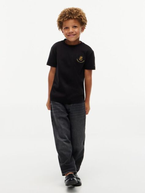 Negru Appliqué T-Shirt Cu Logo  Baieti