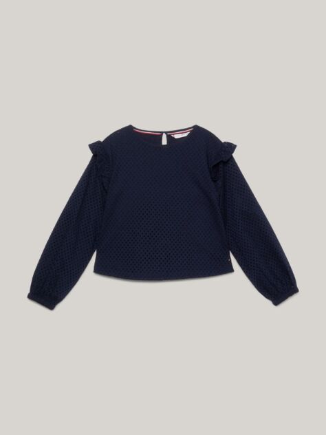 Blue Essential Polka Dot Broderie Anglaise Blouse  Girls