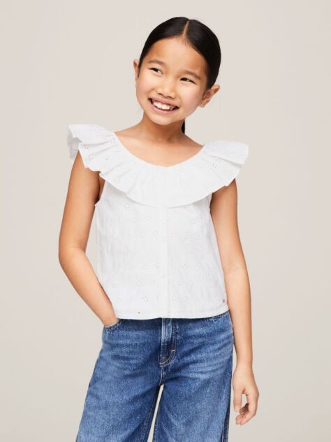 White TH Monogram Broderie Anglaise Cropped Blouse  Girls