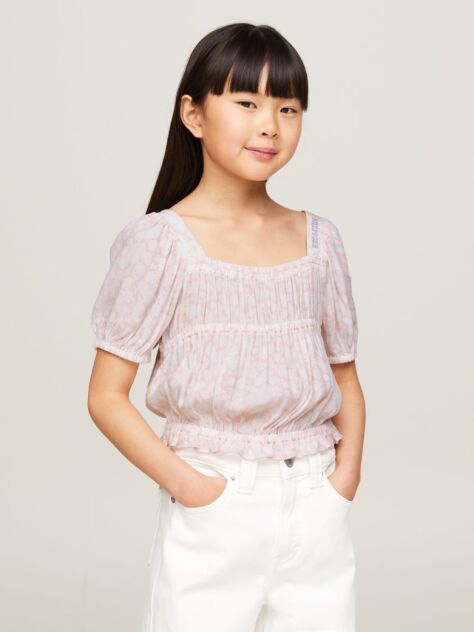 Pink Ditsy Floral Print Cropped Top  Girls