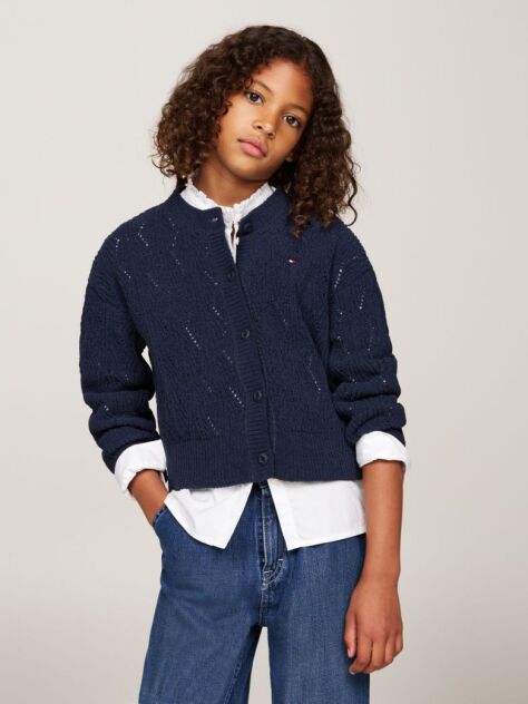Blue Open Knit Chenille Boxy Cardigan  Girls