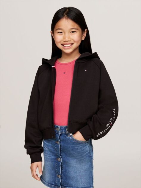Black Embroidery Logo Zip-Thru Hoody  Girls