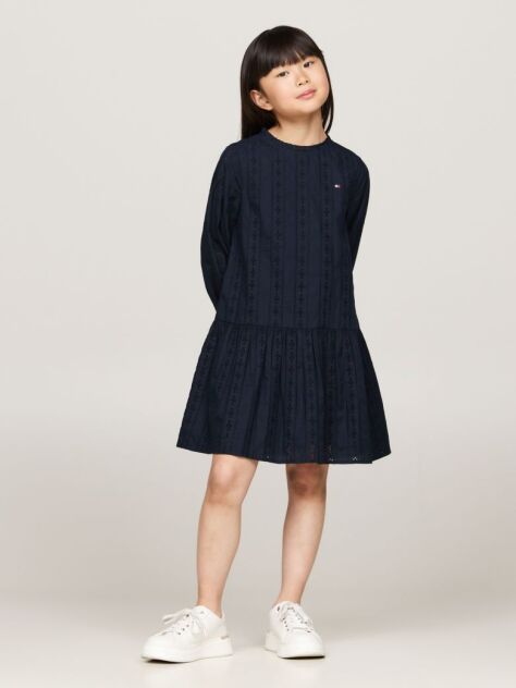 Blue Rochie Anglaise Cu Broderie Hilfiger Monotype   Fete