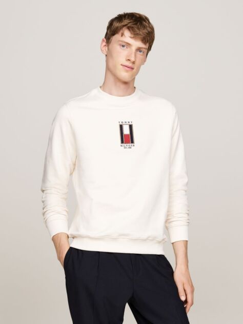 Beige Vertical Flag Embroidery Sweatshirt  Men