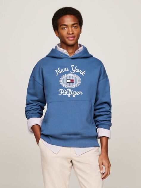 Blue Logo Embroidery Hoody  Men