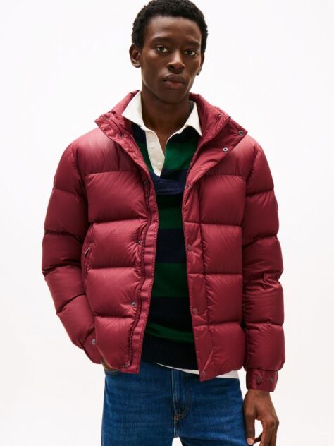 Red Hooded Down Puffer Jacket  Men