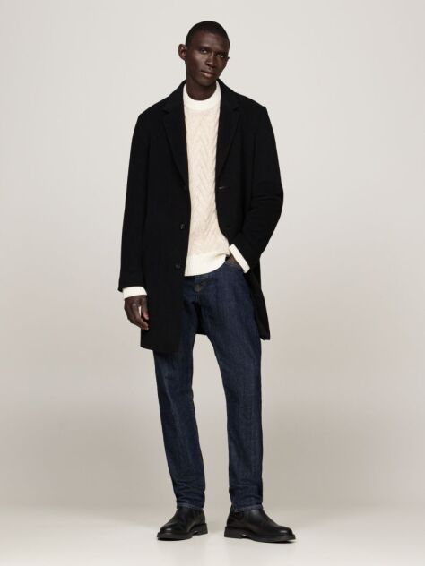 Black Smart Casual Wool Rich Coat  Men