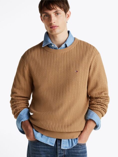 Maro Jumper Cu Guler Rotund Din Tricot Heringbone  Barbati