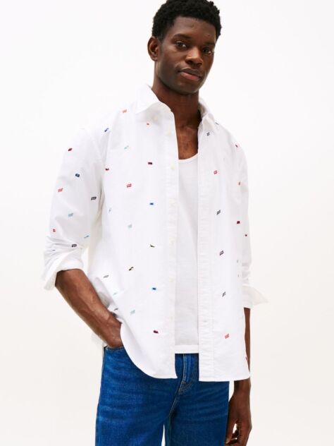 Alb Camasa Oxford Relaxed Fit Cu Broderie Steag  Barbati