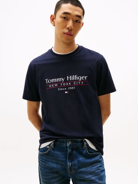 Blue Tricou Cu Guler Rotund Si Logo  Barbati