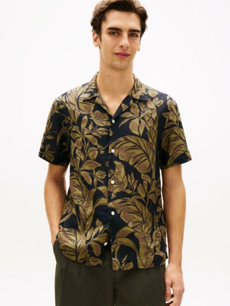 Multi Regular Fit Floral Print Linen Short Sleeve Shirt  Men