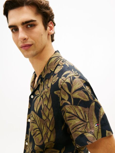Multi Regular Fit Floral Print Linen Short Sleeve Shirt  Men