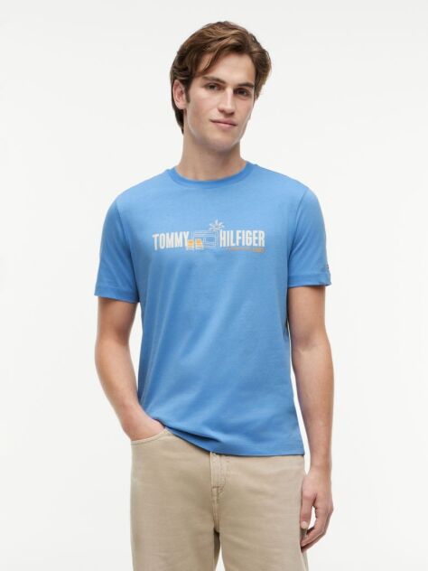 Blue T-Shirt Din Jerseu Cu Logo Graphic  Barbati